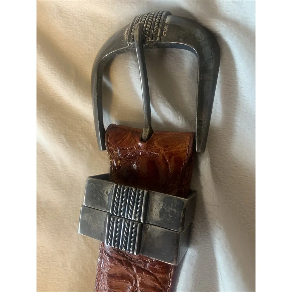 Rogers Belts Men 38 Western Brown Embossed Leather Crocodile Print Silver Buckle